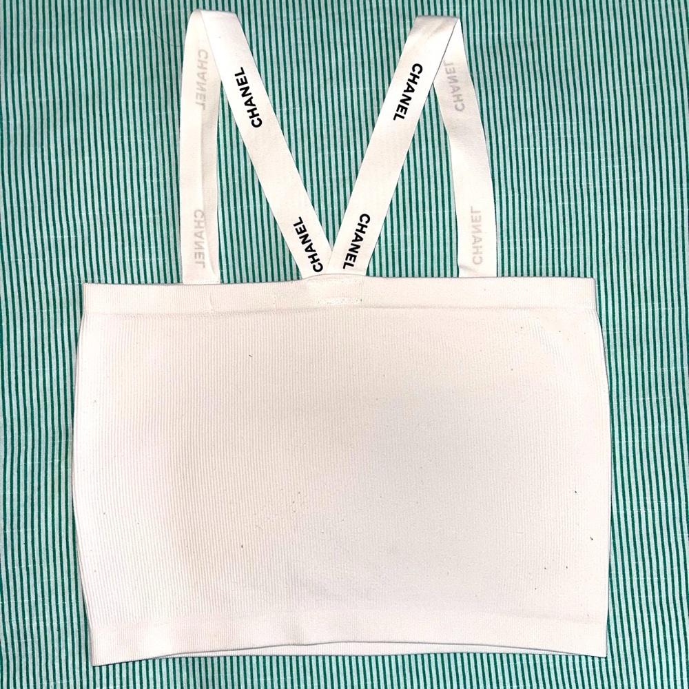 White cotton Small Tube top with Chanel Ribbon